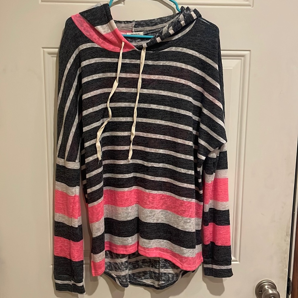 12PM by Mon Ami.  Size Large black, white, pink striped.